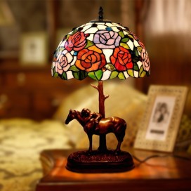 12 Inch Rural Rose Stained Glass Table Lamp