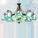 Mediterranean Style 8+1 Light Stained Glass Pendant Light