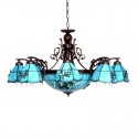 Blue Mediterranean Style 8+1 Light Chandelier Stained Glass Chandelier