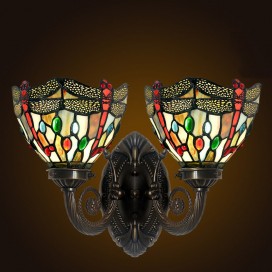 Retro 2 Light Dragonfly Stained Glass Wall light