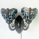 Retro 2 Light Dragonfly Stained Glass Wall light