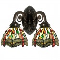 Retro 2 Light Dragonfly Stained Glass Wall light