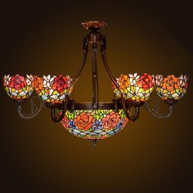 Rural Rose Chandelier Stained Glass Chandelier