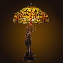 20 Inch Retro Dragonfly Brass Stained Glass Table Lamp