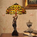 20 Inch Retro Dragonfly Brass Stained Glass Table Lamp