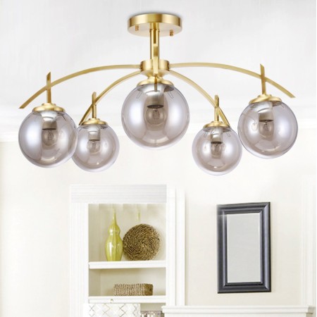 8 Light Retro Rustic Luxury Brass Chandelier with Glass Shade