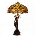 20 Inch Retro Dragonfly Brass Stained Glass Table Lamp