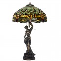 20 Inch Retro Dragonfly Brass Stained Glass Table Lamp