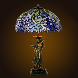 16 Inch Blue Wisteria Stained Glass Table Lamp