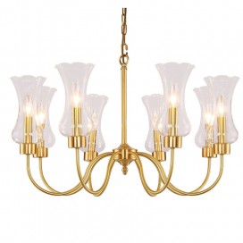 8 Light Retro Rustic Luxury Brass Chandelier with Glass Shade