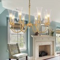 8 Light Retro Rustic Luxury Brass Chandelier with Glass Shade