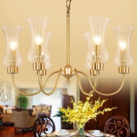 6 Light Retro Rustic Luxury Brass Chandelier with Glass Shade