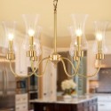 6 Light Retro Rustic Luxury Brass Chandelier with Glass Shade