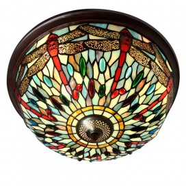 16 Inch Round Stained Glass Flush Mount