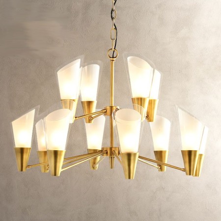 12 Light Retro Rustic Luxury Brass Chandelier with Glass Shade