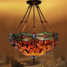 18 Inch Dragonfly Stained Glass Pendant Light
