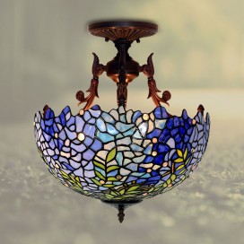 16 Inch Retro Wisteria Stained Glass Pendant Light