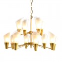 12 Light Retro Rustic Luxury Brass Chandelier with Glass Shade