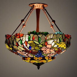 20 Inch Dragonfly Lotus Stained Glass Pendant Light
