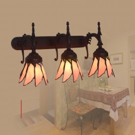 Rustic Rural Pink 3 Light Stained Glass Wall light