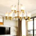 12 Light Retro Rustic Luxury Brass Chandelier with Glass Shade