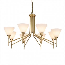 8 Light Retro Rustic Luxury Brass Chandelier with Glass Shade