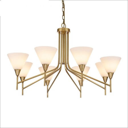 8 Light Retro Rustic Luxury Brass Chandelier with Glass Shade