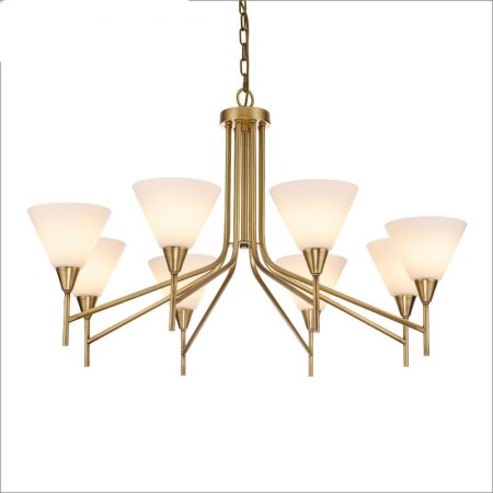 8 Light Retro Rustic Luxury Brass Chandelier with Glass Shade