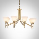 8 Light Retro Rustic Luxury Brass Chandelier with Glass Shade