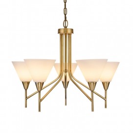 5 Light Retro Rustic Luxury Brass Chandelier with Glass Shade