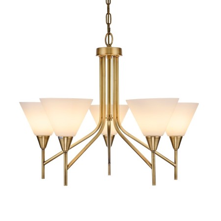 5 Light Retro Rustic Luxury Brass Chandelier with Glass Shade