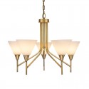 5 Light Retro Rustic Luxury Brass Chandelier with Glass Shade