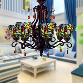 Grape Retro Chandelier 6 Light Stained Glass Chandelier