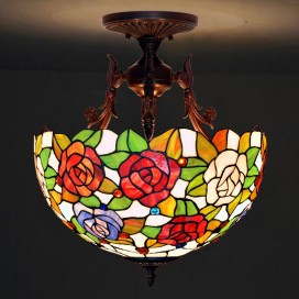 16 Inch Rose Stained Glass Pendant Light