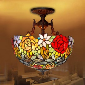 16 Inch Rose Stained Glass Pendant Light