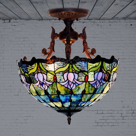 16 Inch Tulip Round Stained Glass Pendant Light