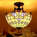 16 Inch Mediterranean Style Stained Glass Flush Mount