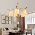 5 Light Retro Rustic Luxury Brass Chandelier with Fabric Shade