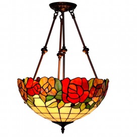 16 Inch Rose Stained Glass Pendant Light