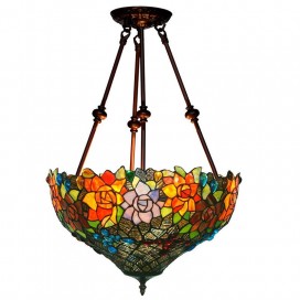 17 Inch Butterfly Rose Stained Glass Pendant Light