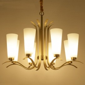 8 Light Retro Rustic Luxury Brass Chandelier with Glass Shade