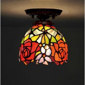 7 Inch Rose Stained Glass Flush Mount