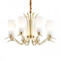 8 Light Retro Rustic Luxury Brass Chandelier with Glass Shade