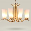 8 Light Retro Rustic Luxury Brass Chandelier with Glass Shade