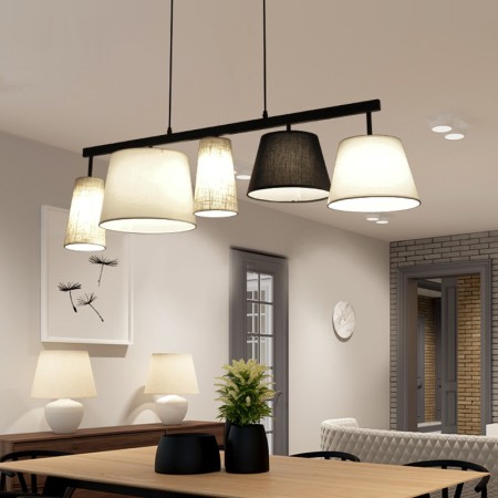 5 Light Modern / Contemporary Steel Pendant Light with Fabric Shade