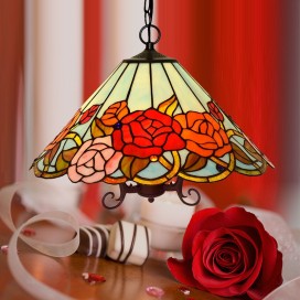 18 Inch 1 Light Rose Stained Glass Pendant Light