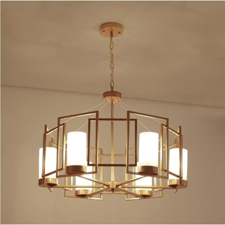 6 Light Brass Pendant Light with Glass Shade