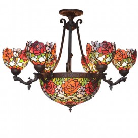 Rustic Rose Chandelier Stained Glass Chandelier