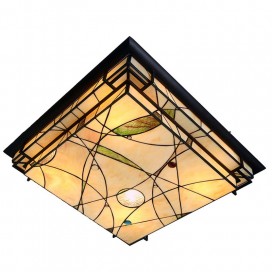 25 Inch Square Stained Glass Flush Mount