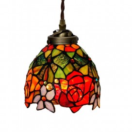 7 Inch Rose Stained Glass Pendant Light